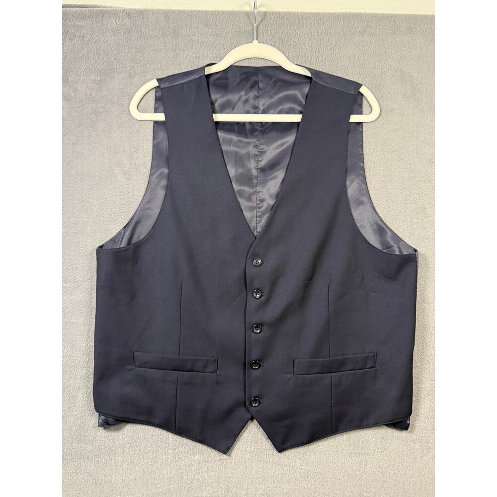 Men's Suit Vest Navy Blue‎ Formal Waistcoat 46R Drop 6 Polyester Blend